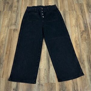 UNBRANDED WOMENS BLACK TROUSERS WIDE LEG JEANS Sz 10
